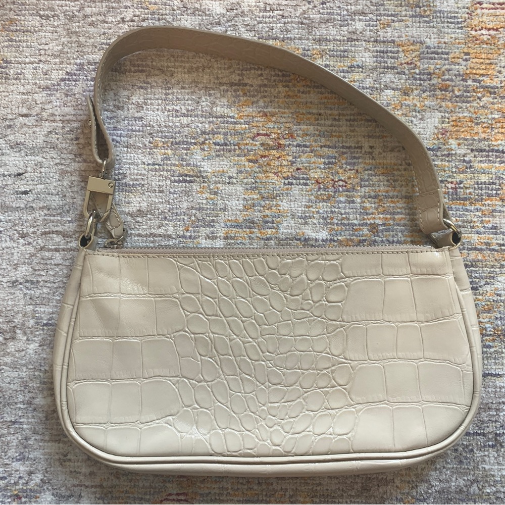 By FAR Rachel beige ivory croc snakeskin bag embossed leather bag